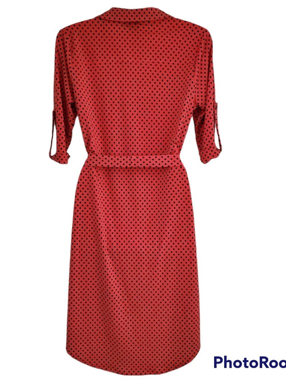 Enfocus Studio Women's Red Black Polka Dot High-Low Hem Shirt Dress Size 8 - Picture 4 of 9